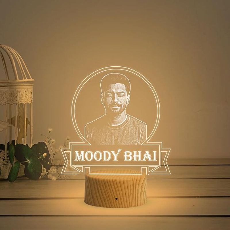Personalized Moody Bhai Photo Night Lamp with Warm White Light Customized with Photo Gift for Raksha Bandhan | Birthday Gift for Bhai | Unique Gift for Brother Sister
