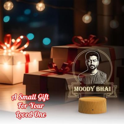 Personalized Moody Bhai Photo Night Lamp with Warm White Light Customized with Photo Gift for Raksha Bandhan | Birthday Gift for Bhai | Unique Gift for Brother Sister
