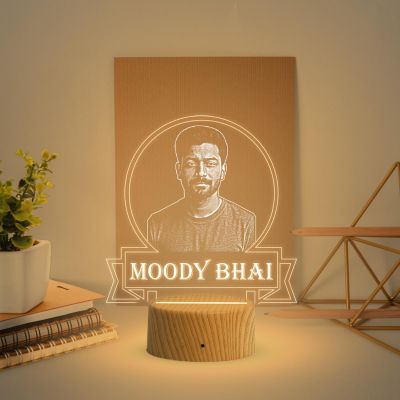 Personalized Moody Bhai Photo Night Lamp with Warm White Light Customized with Photo Gift for Raksha Bandhan | Birthday Gift for Bhai | Unique Gift for Brother Sister