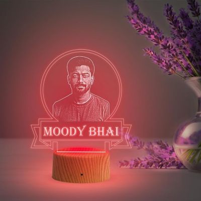 Personalized Moody Bhai Photo Night Lamp with Automatic Color Changing Light Customized with Photo Gift for Raksha Bandhan | Birthday Gift for Bhai | Unique Gift for Brother Sister