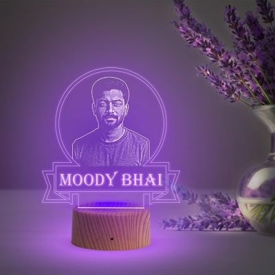 Personalized Moody Bhai Photo Night Lamp with Automatic Color Changing Light Customized with Photo Gift for Raksha Bandhan | Birthday Gift for Bhai | Unique Gift for Brother Sister