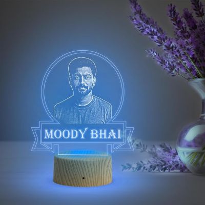 Personalized Moody Bhai Photo Night Lamp with Automatic Color Changing Light Customized with Photo Gift for Raksha Bandhan | Birthday Gift for Bhai | Unique Gift for Brother Sister