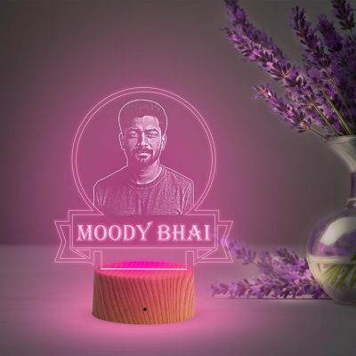 Personalized Moody Bhai Photo Night Lamp with Automatic Color Changing Light Customized with Photo Gift for Raksha Bandhan | Birthday Gift for Bhai | Unique Gift for Brother Sister