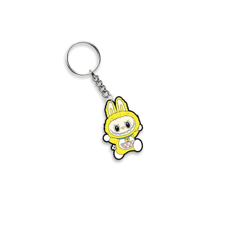 Cute Yellow Labubu  Wooden Printed Keychain For Bike & Car Lover Gift For Girls Boys