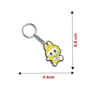 Cute Yellow Labubu  Wooden Printed Keychain For Bike & Car Lover Gift For Girls Boys