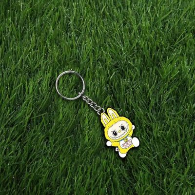 Cute Yellow Labubu  Wooden Printed Keychain For Bike & Car Lover Gift For Girls Boys