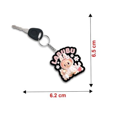 Wooden Printed Cute Labubu Keychain For Bike & Car Lover | Gift For Girls Boys | Anime Keychain