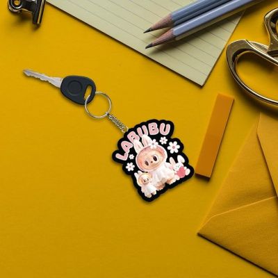 Wooden Printed Cute Labubu Keychain For Bike & Car Lover | Gift For Girls Boys | Anime Keychain
