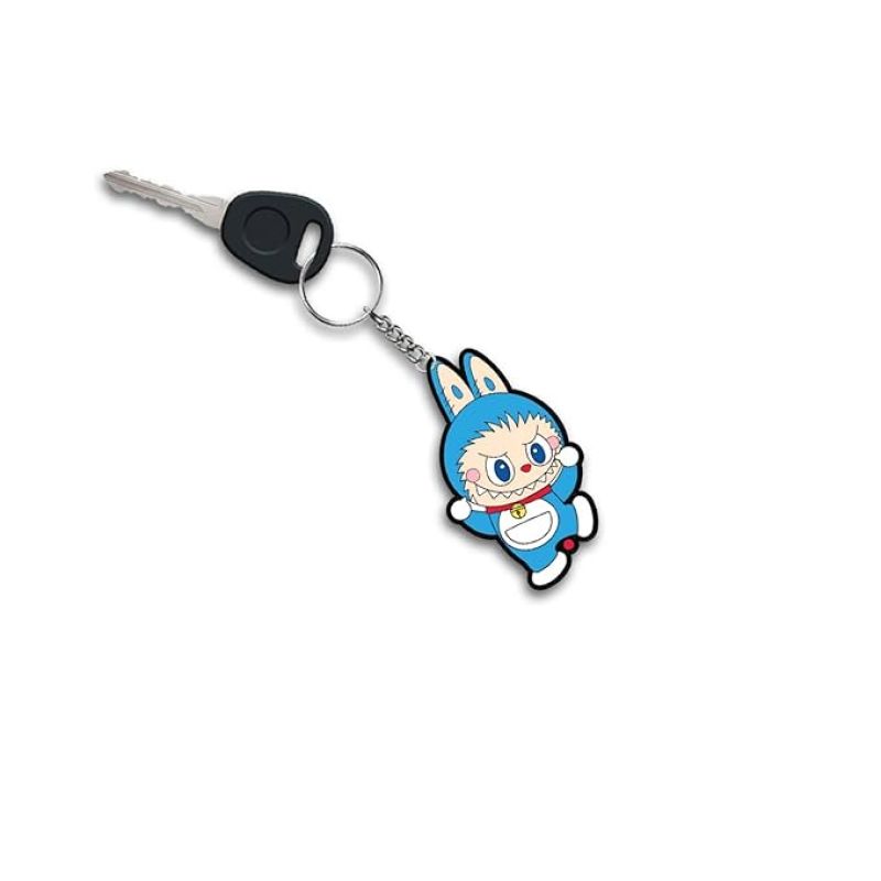 Cute Blue Labubu Wooden Printed  Keychain For Bike & Car Lover | Gift For Girls Boys