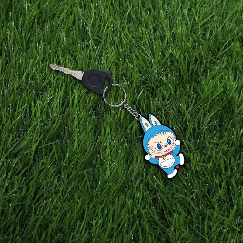 Cute Blue Labubu Wooden Printed  Keychain For Bike & Car Lover | Gift For Girls Boys