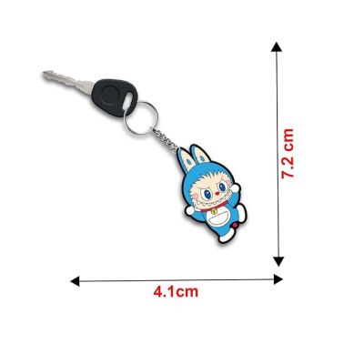 Cute Blue Labubu Wooden Printed  Keychain For Bike & Car Lover | Gift For Girls Boys