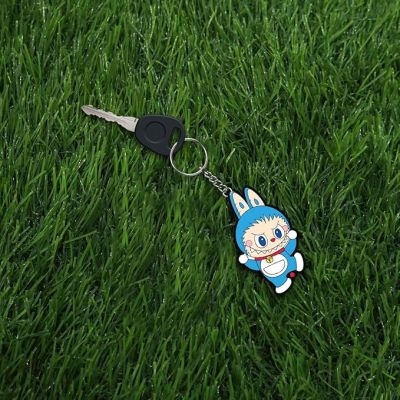 Cute Blue Labubu Wooden Printed  Keychain For Bike & Car Lover | Gift For Girls Boys