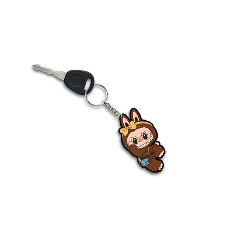 Wooden Printed Cute Brown Labubu Keychain For Bike & Car Lover | Gift For Girls Boys | Anime Keychain