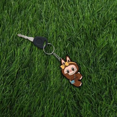 Wooden Printed Cute Brown Labubu Keychain For Bike & Car Lover | Gift For Girls Boys | Anime Keychain