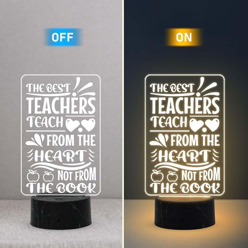 The Best Teachers Teach from The Heart Not from The Book Engraved Night Lamp with Warm White Light Teachers Day Gift Birthday Gift for Teacher