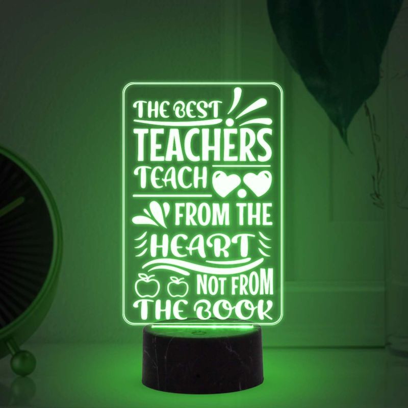 The Best Teachers Teach from The Heart Not from The Book Engraved Night Lamp with Multicolored Light Teachers Day Gift  Birthday Gift for Teacher