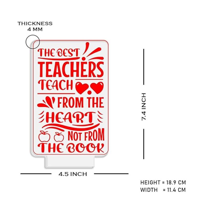 The Best Teachers Teach from The Heart Not from The Book Engraved Night Lamp with Multicolored Light Teachers Day Gift  Birthday Gift for Teacher