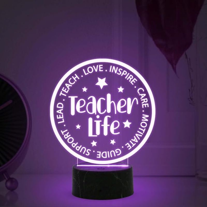 Teacher Life Engraved Night Lamp with Automatic Color Changing Light Gift for Teacher Thankyou Gift for Teacher