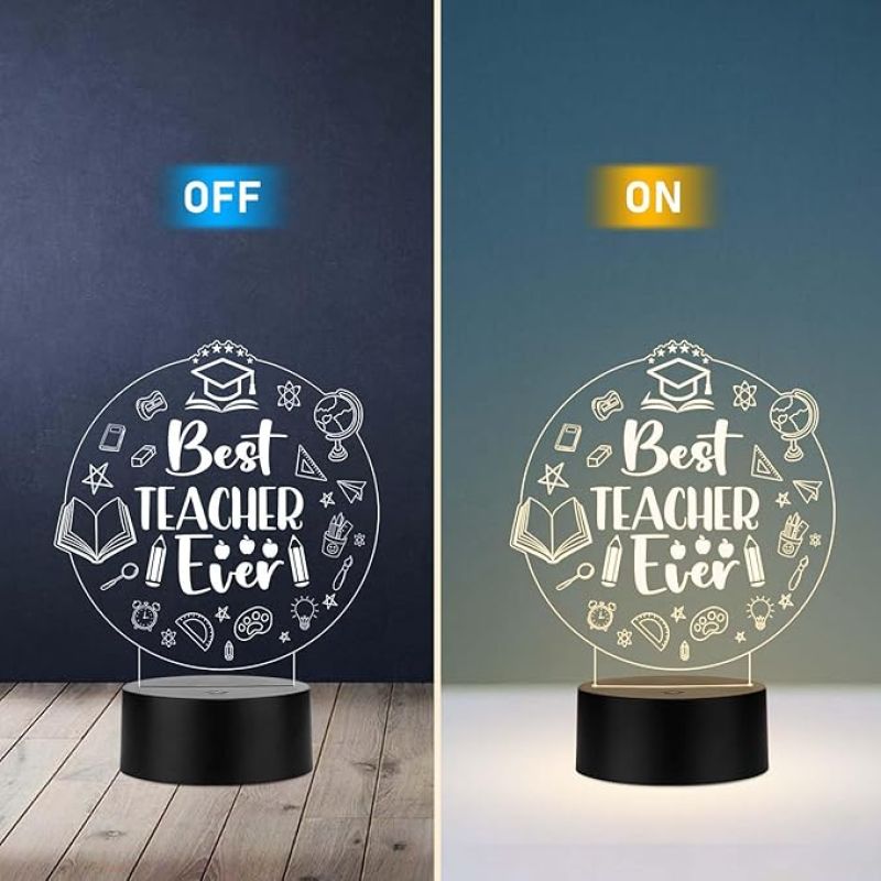 Best Teacher Ever Acrylic Night Lamp with Warm White Light Teacher Day Gift from Student Thankyou Gift for Teacher