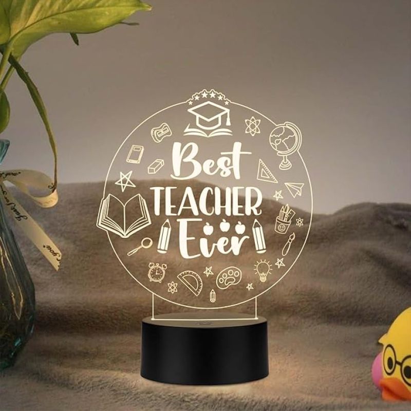 Best Teacher Ever Acrylic Night Lamp with Warm White Light Teacher Day Gift from Student Thankyou Gift for Teacher