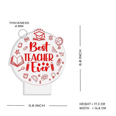 Best Teacher Ever Acrylic Night Lamp with Warm White Light Teacher Day Gift from Student Thankyou Gift for Teacher