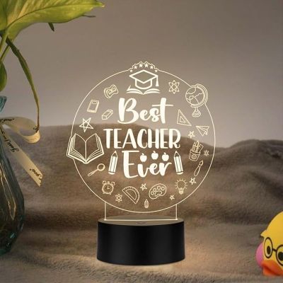 Best Teacher Ever Acrylic Night Lamp with Warm White Light Teacher Day Gift from Student Thankyou Gift for Teacher