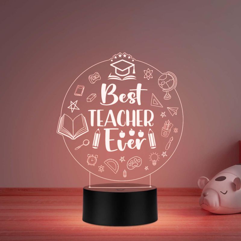 Best Teacher Ever Acrylic Night Lamp with Automatic Color Changing Light Teacher Day Gift from Student Thankyou Gift for Teacher
