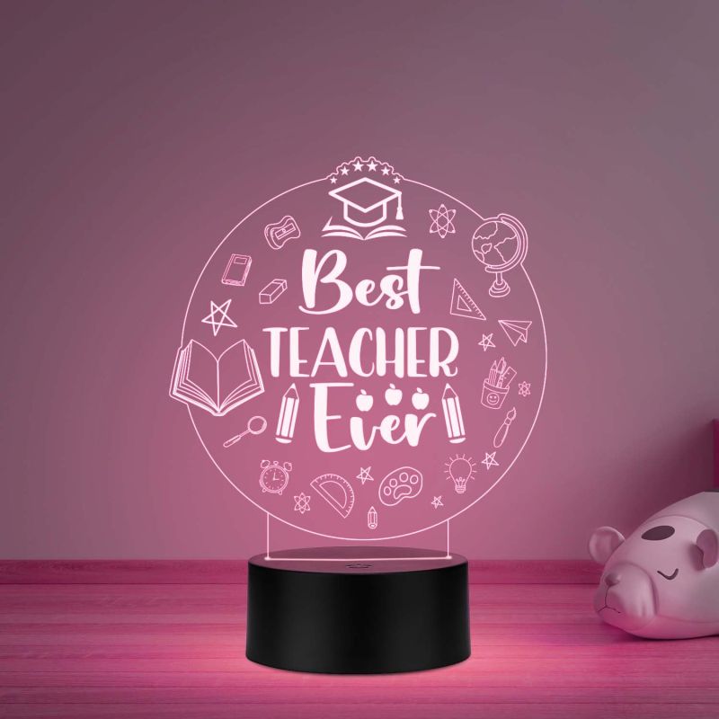 Best Teacher Ever Acrylic Night Lamp with Automatic Color Changing Light Teacher Day Gift from Student Thankyou Gift for Teacher
