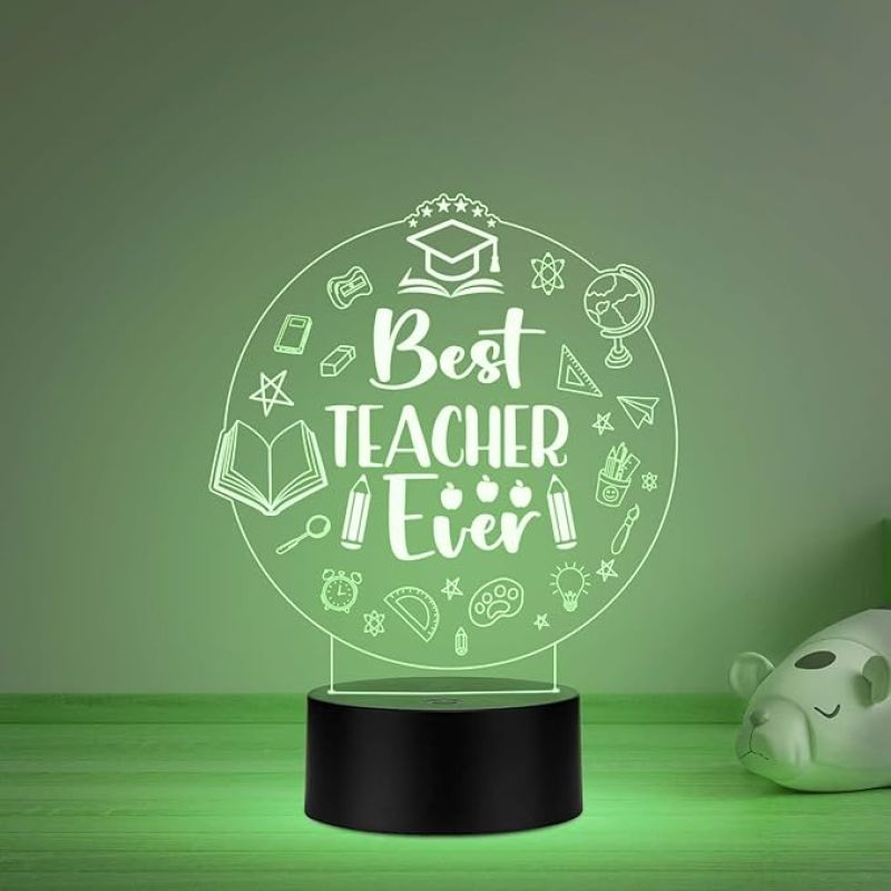 Best Teacher Ever Acrylic Night Lamp with Automatic Color Changing Light Teacher Day Gift from Student Thankyou Gift for Teacher
