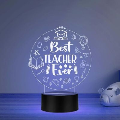 Best Teacher Ever Acrylic Night Lamp with Automatic Color Changing Light Teacher Day Gift from Student Thankyou Gift for Teacher