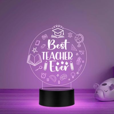 Best Teacher Ever Acrylic Night Lamp with Automatic Color Changing Light Teacher Day Gift from Student Thankyou Gift for Teacher