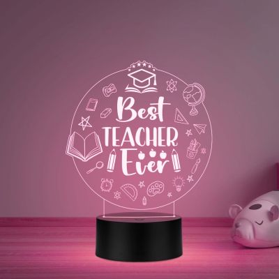 Best Teacher Ever Acrylic Night Lamp with Automatic Color Changing Light Teacher Day Gift from Student Thankyou Gift for Teacher
