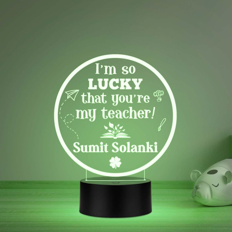 I am So Lucky That You are My Teacher Engraved night lamp with multicolored light Customize with Name Surprise Gift for Teacher