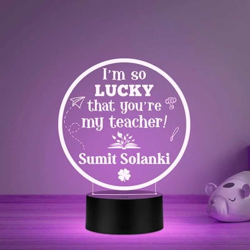 I am So Lucky That You are My Teacher Engraved night lamp with multicolored light Customize with Name Surprise Gift for Teacher