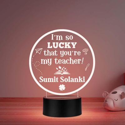 I am So Lucky That You are My Teacher Engraved night lamp with multicolored light Customize with Name Surprise Gift for Teacher