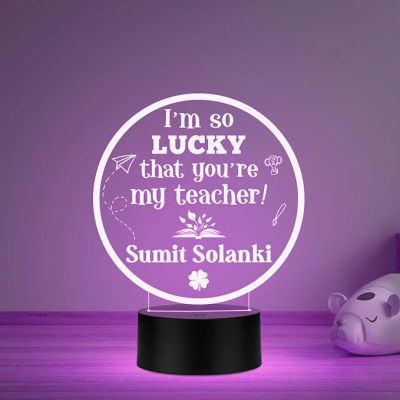 I am So Lucky That You are My Teacher Engraved night lamp with multicolored light Customize with Name Surprise Gift for Teacher