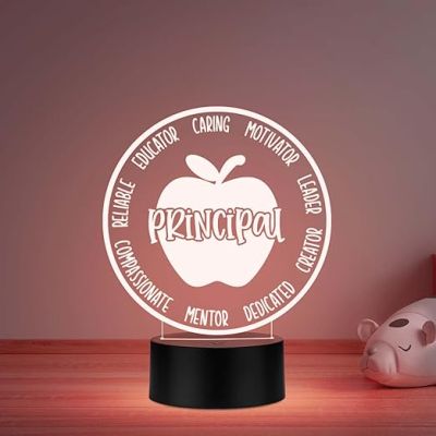 Principal Inspirational Night Lamp with Multicolored Light Gifts for Women Men Home Office Desk Décor Teachers Day Gift for Principal School Principal Gift