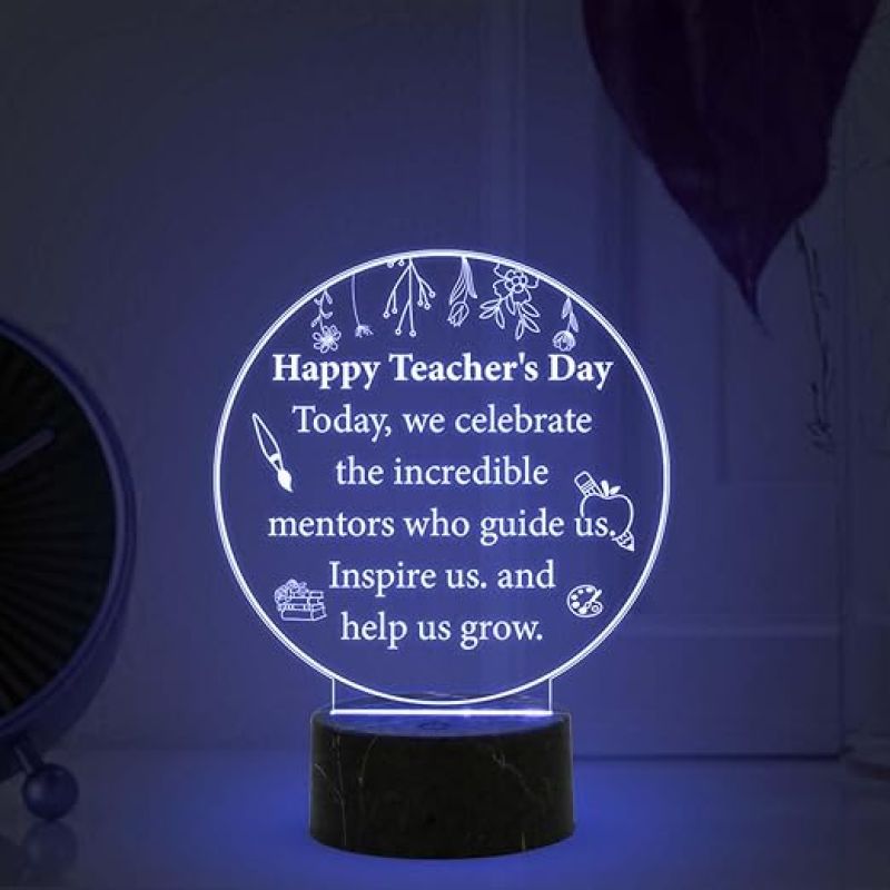 Happy Teachers Day Engraved Night Lamp with Multicolored Light Teachers Day Gift for Class Teacher  Inspirational Gift for Teachers