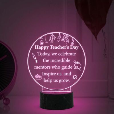 Happy Teachers Day Engraved Night Lamp with Multicolored Light Teachers Day Gift for Class Teacher  Inspirational Gift for Teachers