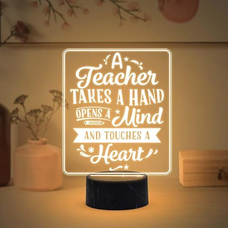 A Teacher takes a hand open the mind Engraved night lamp with Warm White Light Appreciation Gifts for Teacher Retirement Gift for Teacher Teacher's Day Gift