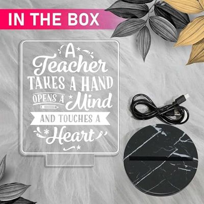 A Teacher takes a hand open the mind Engraved night lamp with Warm White Light Appreciation Gifts for Teacher Retirement Gift for Teacher Teacher's Day Gift