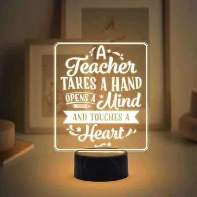 A Teacher takes a hand open the mind Engraved night lamp with Warm White Light Appreciation Gifts for Teacher Retirement Gift for Teacher Teacher's Day Gift