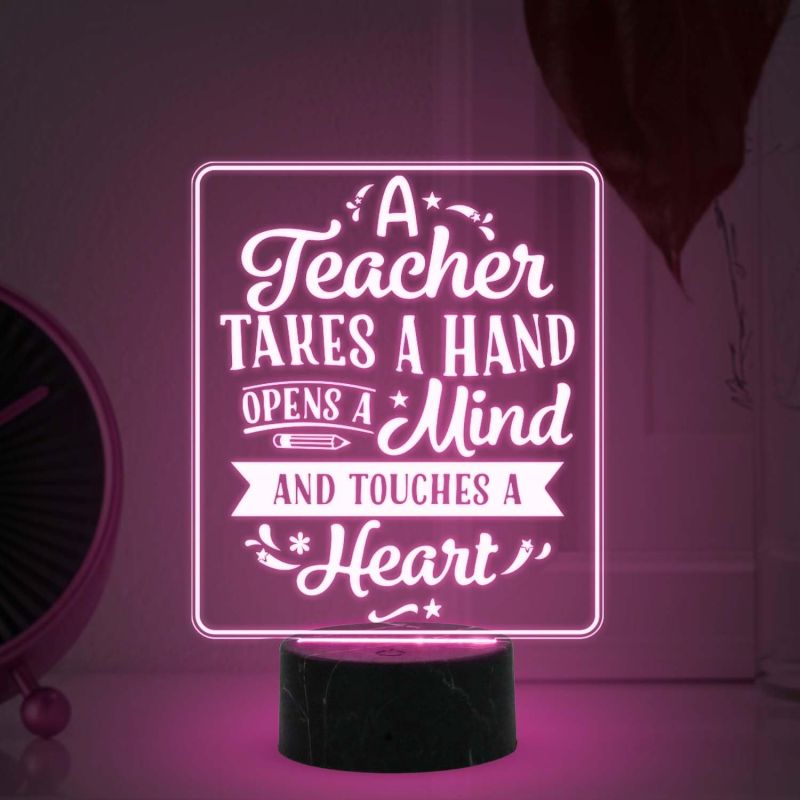 A teacher takes a hand opens a mind Engraved night lamp with Automatic Color Changing Light Appreciation Gifts for Teacher Retirement Gift for Teacher  Teacher's Day Gift