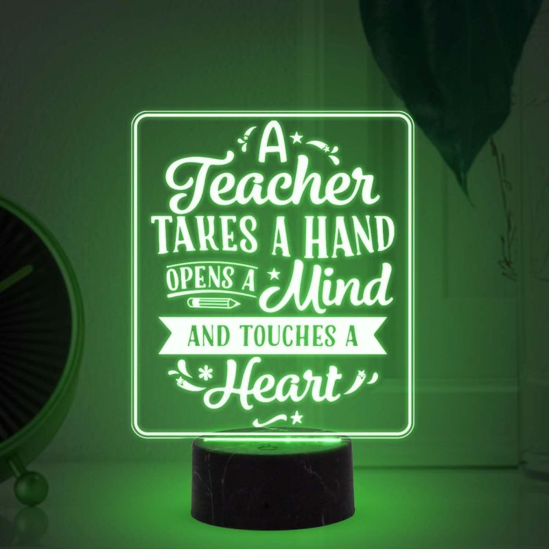 A teacher takes a hand opens a mind Engraved night lamp with Automatic Color Changing Light Appreciation Gifts for Teacher Retirement Gift for Teacher  Teacher's Day Gift