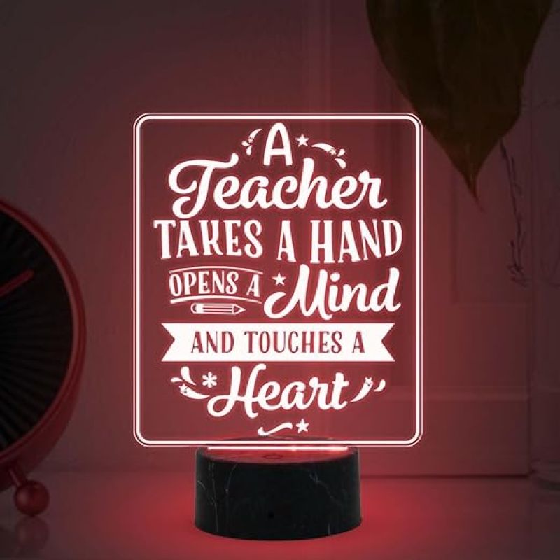 A teacher takes a hand opens a mind Engraved night lamp with Automatic Color Changing Light Appreciation Gifts for Teacher Retirement Gift for Teacher  Teacher's Day Gift
