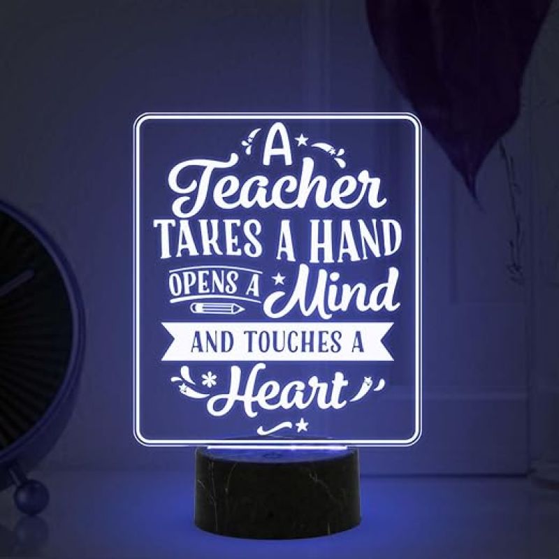A teacher takes a hand opens a mind Engraved night lamp with Automatic Color Changing Light Appreciation Gifts for Teacher Retirement Gift for Teacher  Teacher's Day Gift