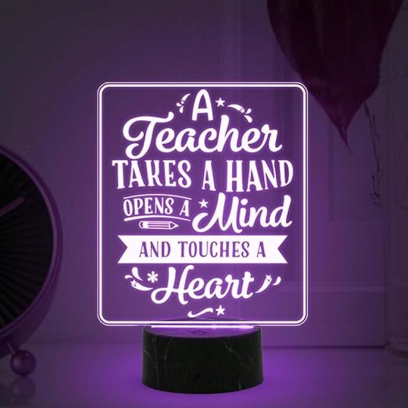 A teacher takes a hand opens a mind Engraved night lamp with Automatic Color Changing Light Appreciation Gifts for Teacher Retirement Gift for Teacher  Teacher's Day Gift