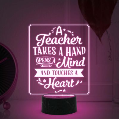 A teacher takes a hand opens a mind Engraved night lamp with Automatic Color Changing Light Appreciation Gifts for Teacher Retirement Gift for Teacher  Teacher's Day Gift