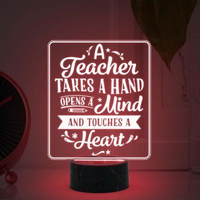 A teacher takes a hand opens a mind Engraved night lamp with Automatic Color Changing Light Appreciation Gifts for Teacher Retirement Gift for Teacher  Teacher's Day Gift