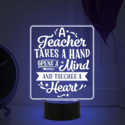 A teacher takes a hand opens a mind Engraved night lamp with Automatic Color Changing Light Appreciation Gifts for Teacher Retirement Gift for Teacher  Teacher's Day Gift